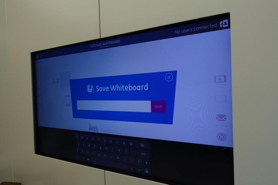 The tablet can be used to collaborate with others connecting to a whiteboard app 